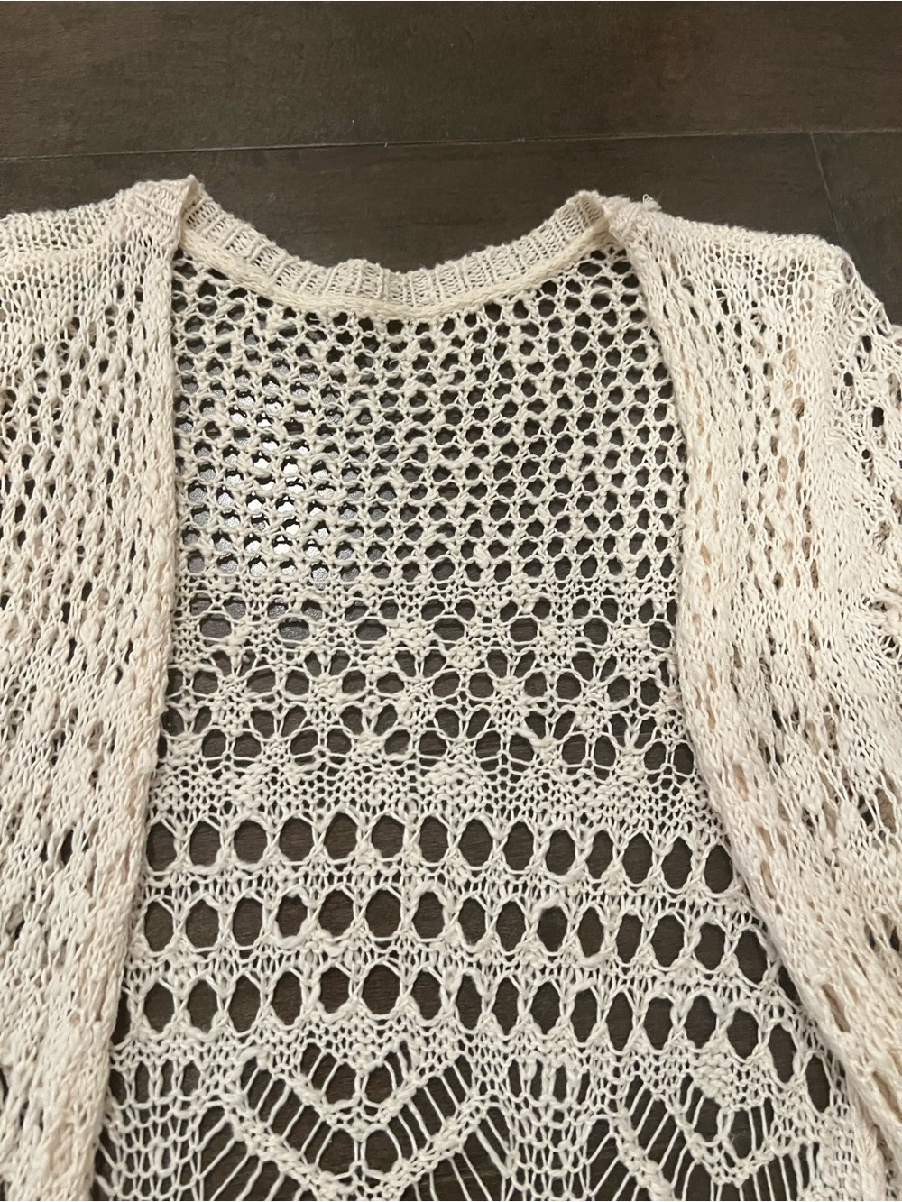 Vintage Mossimo Supply Co. Boho Cream Crochet Long Open Front Summer Duster Coat - Picture 6 of 10